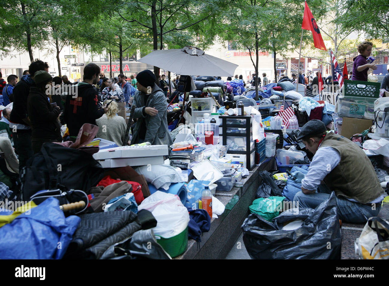 Trash builds up at the Occupy Wall Street demonstrations. Occupy Wall Street is an ongoing series of demonstrations in New York Stock Photo