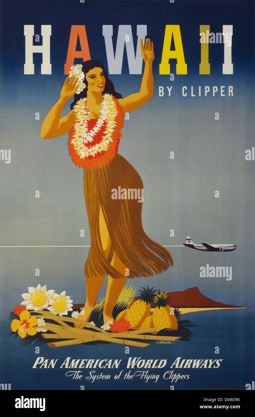 Hawaii by clipper, Pan Am travel poster, ca. 1948 Stock Photo