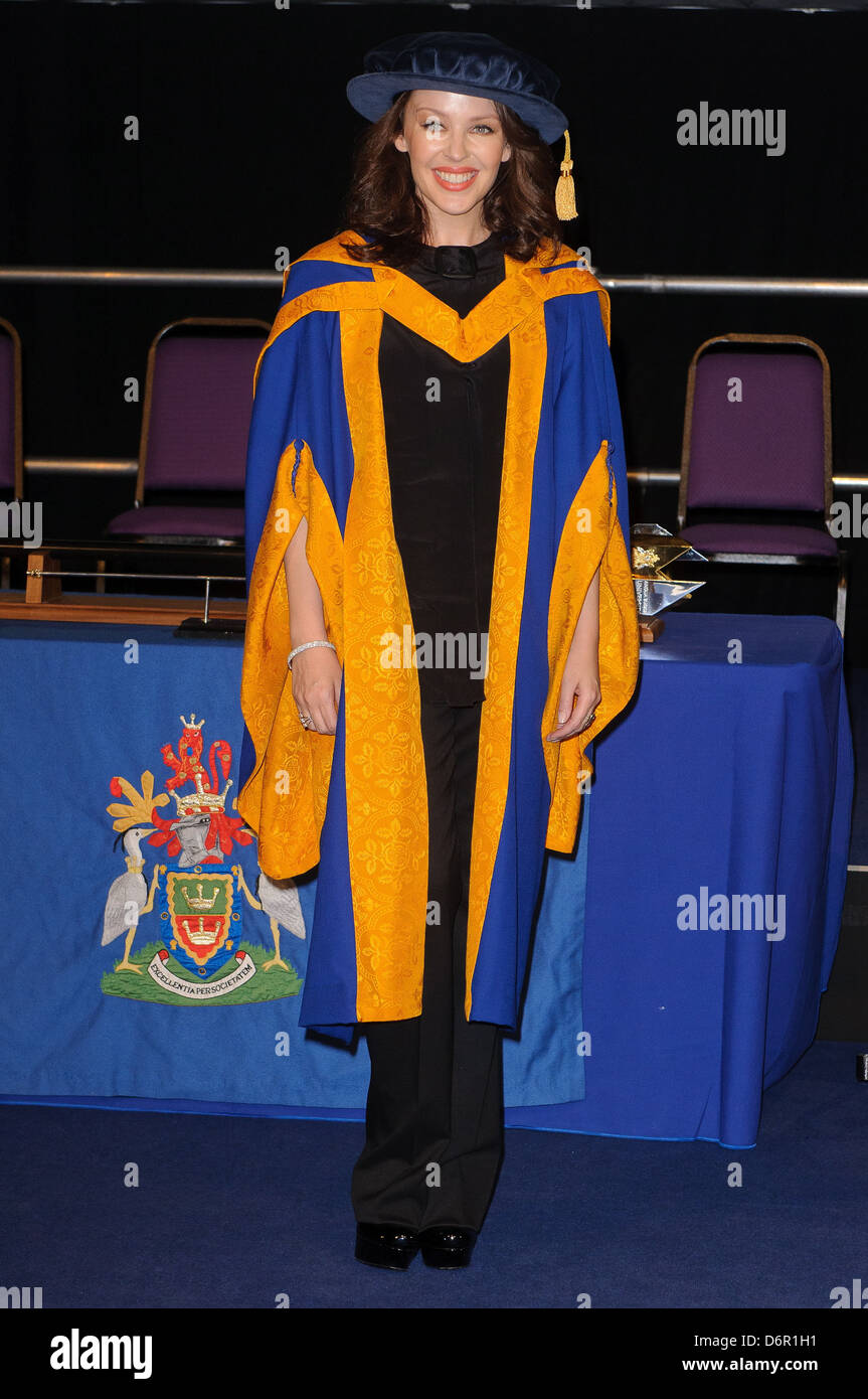 Kylie Minogue is made Doctor Of Health Sciences at honorary degree presentation at Anglia Ruskin University, Chelmsford Campus Stock Photo