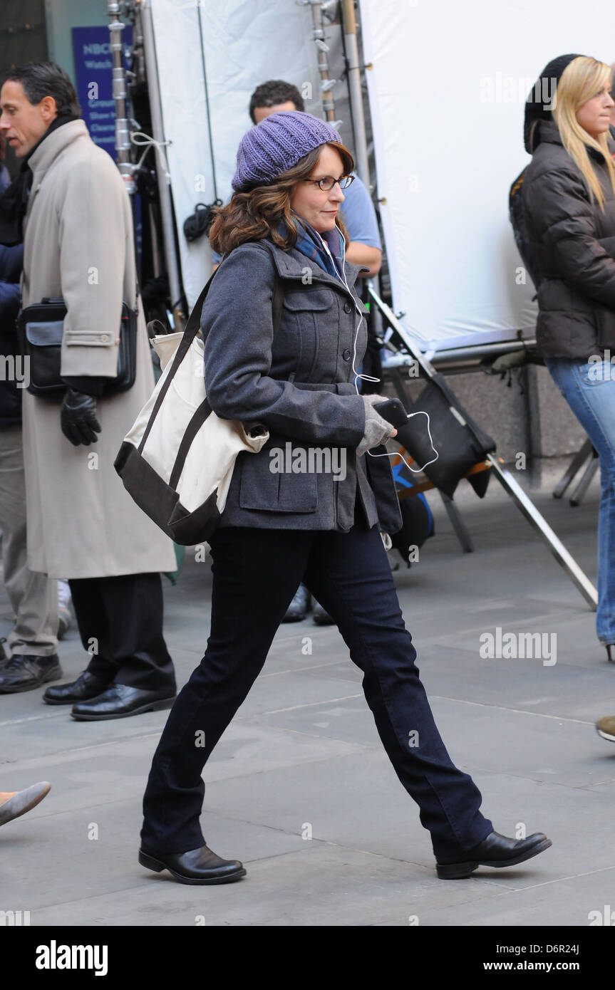 Tina Fey is seen shooting scenes for '30 Rock' at NBC Studios New York City, USA - 05.10.11 Stock Photo