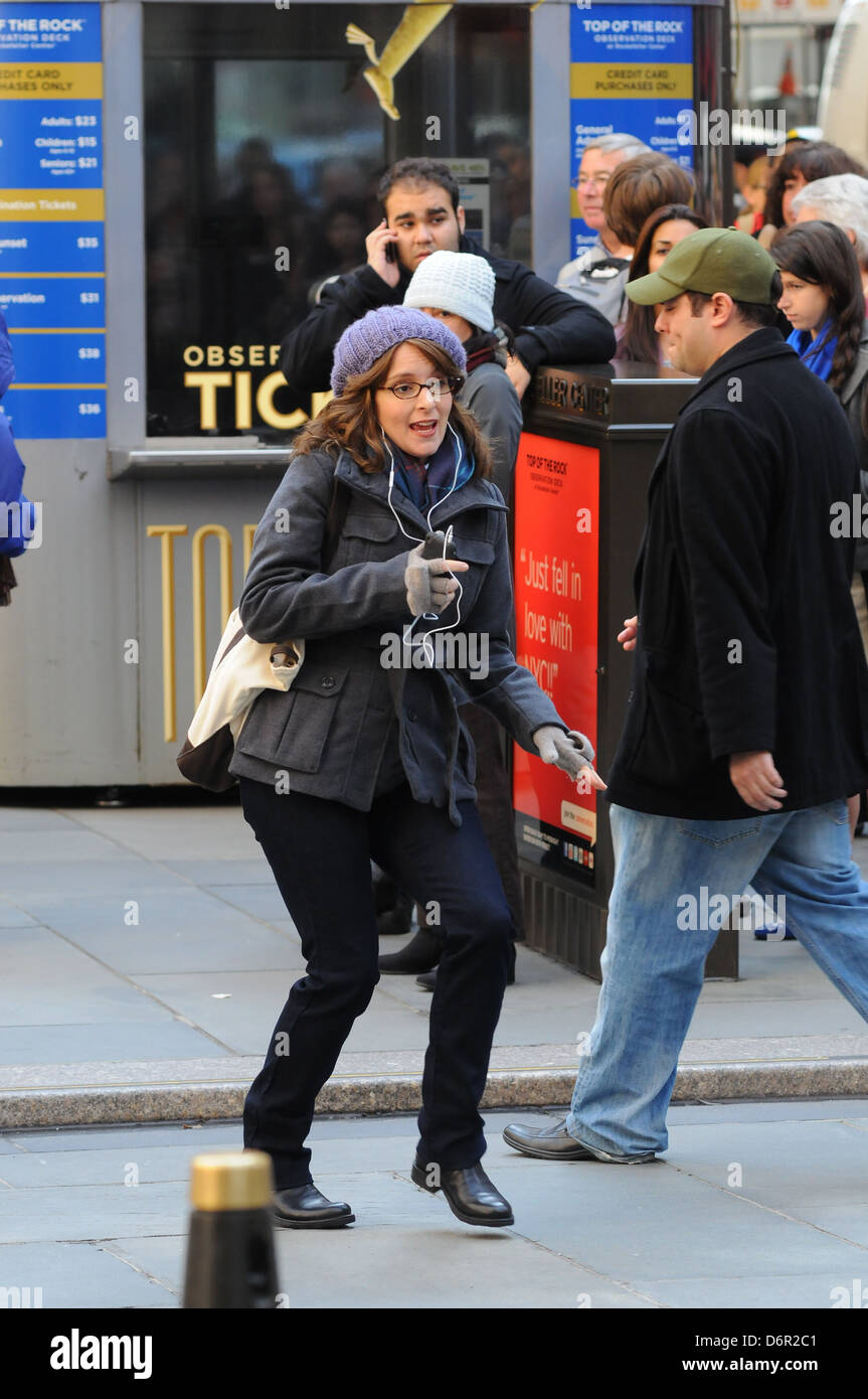 Tina Fey is seen shooting scenes for '30 Rock' at NBC Studios New York City, USA - 05.10.11 Stock Photo