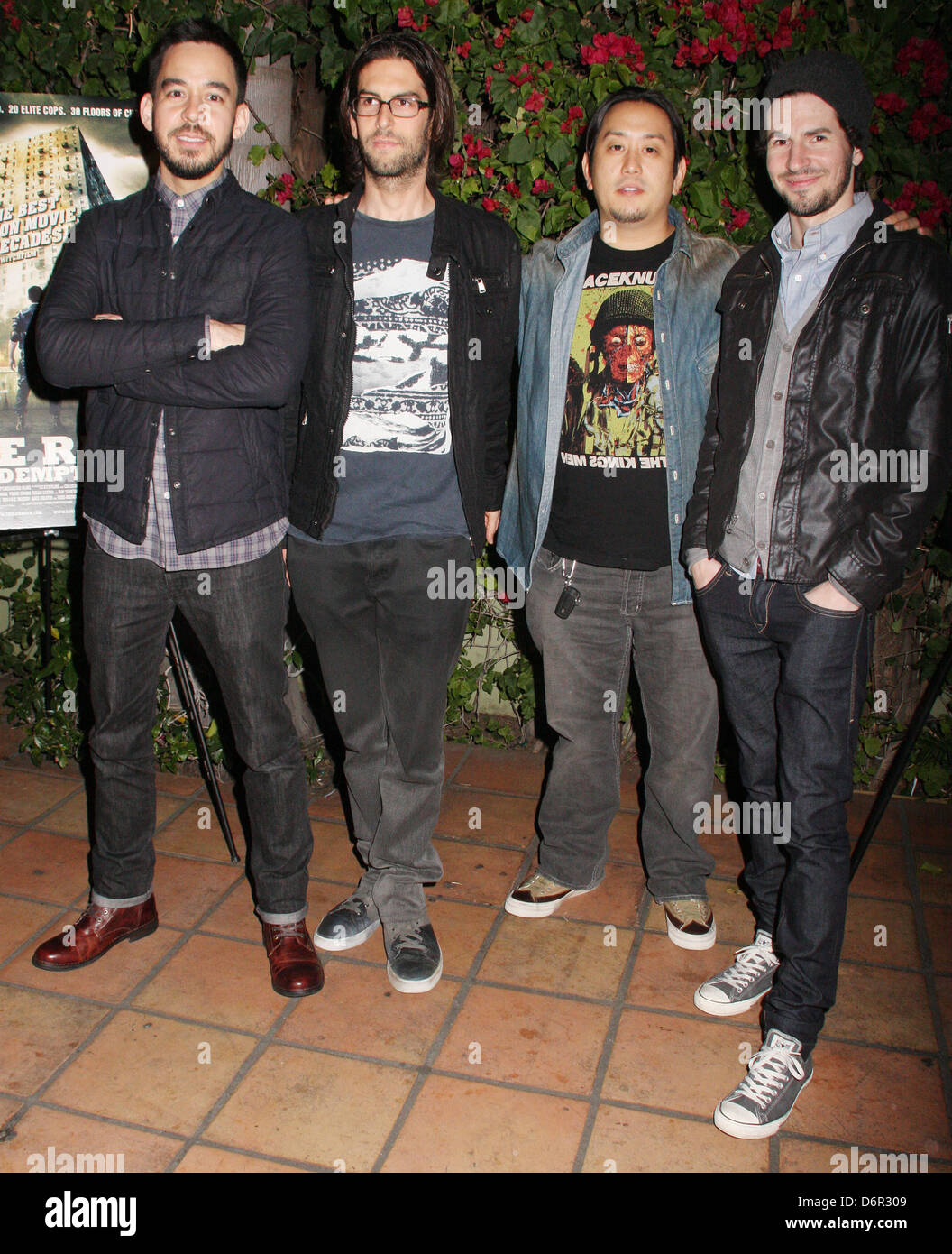 Mike Shinoda, Rob Bourdon, Joe Hahn and Brad Delson of Linkin Park 'The  Raid: Redemption' Los Angeles premiere at The Silent Stock Photo - Alamy