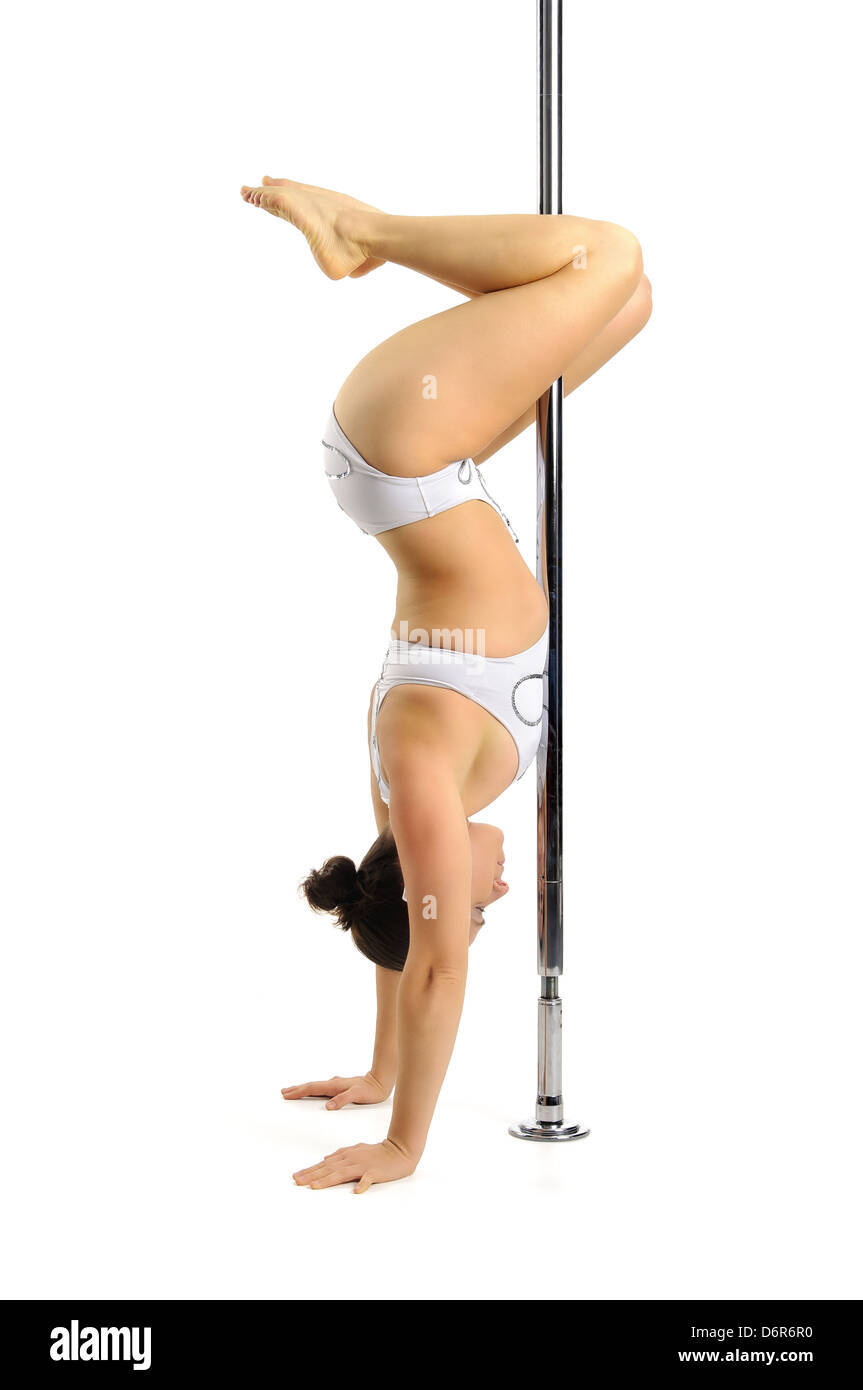 Pole dancer isolated in white Stock Photo