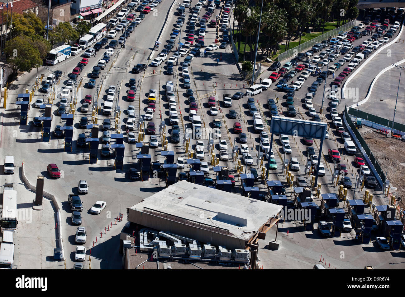 Aerial view of the San Ysidro border Crossing February 17, 2012 in San Diego, CA. Stock Photo