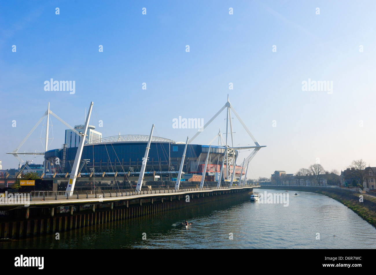 Millenium Stadium and The River Taff, Cardiff,Glamorgan, Wales, UK. Stock Photo