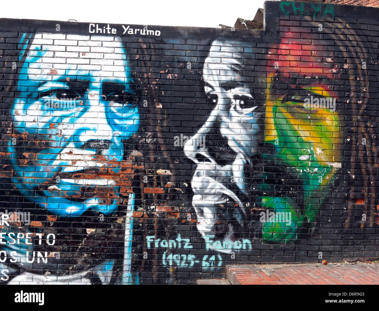 Street art mural of iconic people such as Frantz Fanon, in Bogota, Colombia. Stock Photo