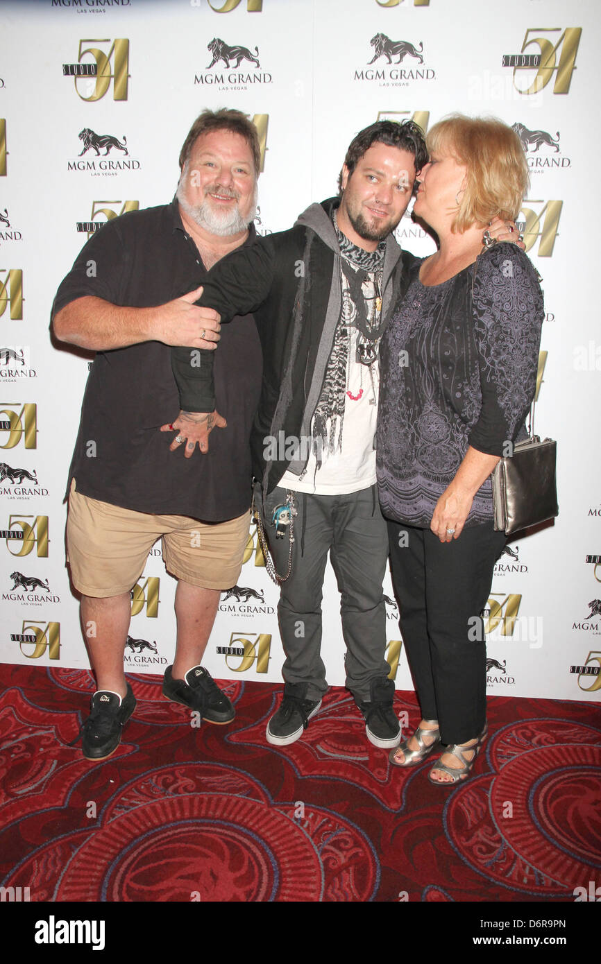 Phil Margera, Bam Margera and April Margera Jackass star Bam Margera celebrates his birthday at Studio 54 inside the MGM Grand Stock Photo