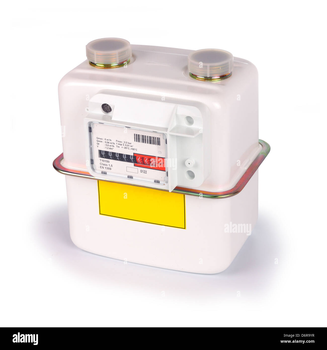 Natural Gas Meter. Isolated on white background. Including clipping path. All copyrighted elements removed. Stock Photo