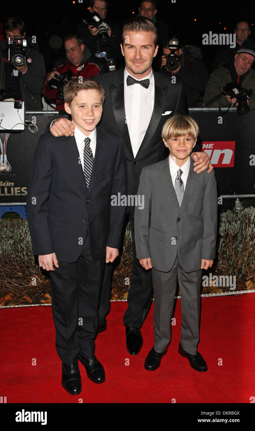 David Beckham and sons Brooklyn Beckham and Romeo Beckham The Sun Military  Awards 2011 London, England - 19.12.11 Stock Photo - Alamy
