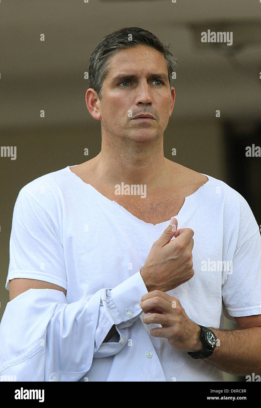 James Caviezel filming on the set of the new TV show 'Person of