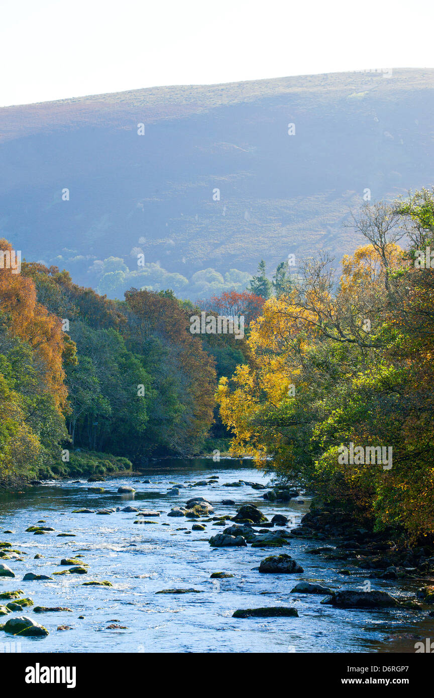 River Wye, autumn landscape, Rhayader, Powys, Wales, UK. Stock Photo