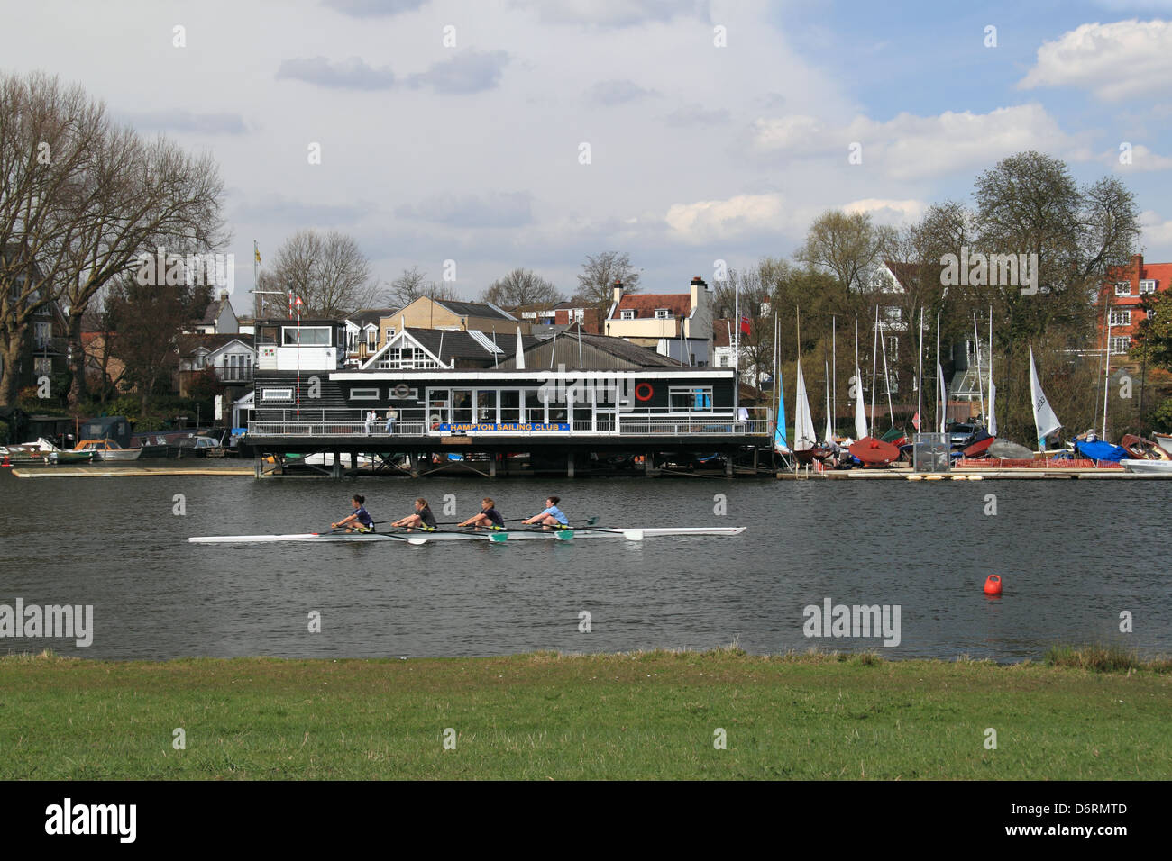 Hampton Sailing Club from across River Thames, East Molesey, Surrey, England, Great Britain, United Kingdom, UK, Europe Stock Photo