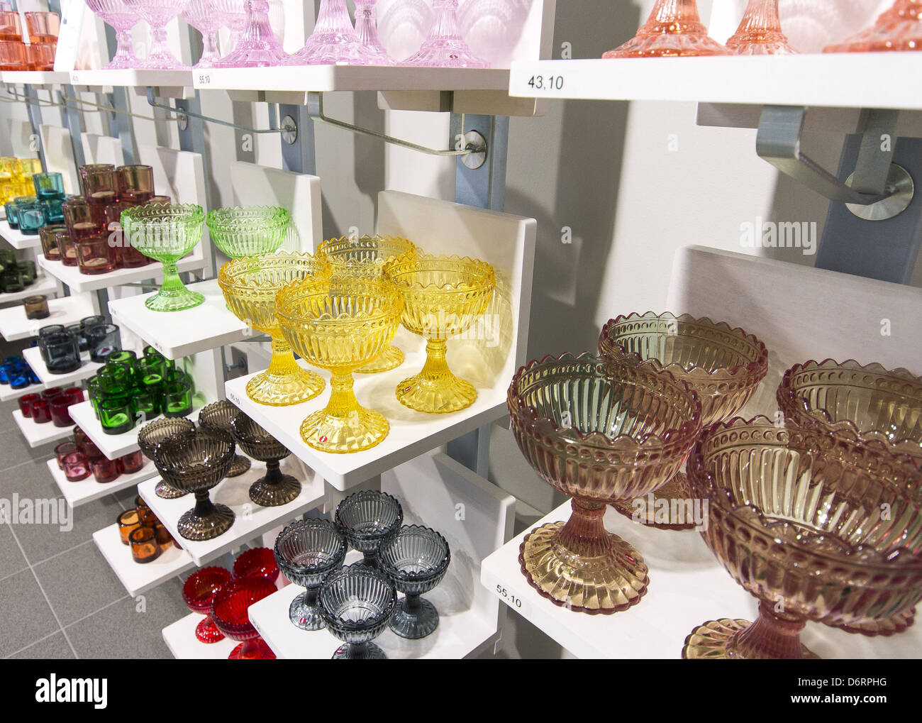 Display of glassware in the Iittala outlet store at the Arabia ...