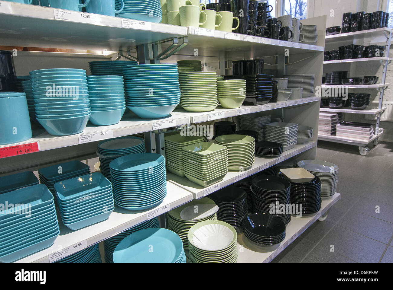Display of plates and bowls in the Iittala outlet store at the Arabia  factory building in Helsinki, Finland Stock Photo - Alamy