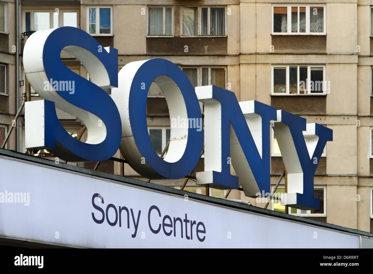 Warsaw, Poland, large logo of Japanese electronics company Sony Stock Photo