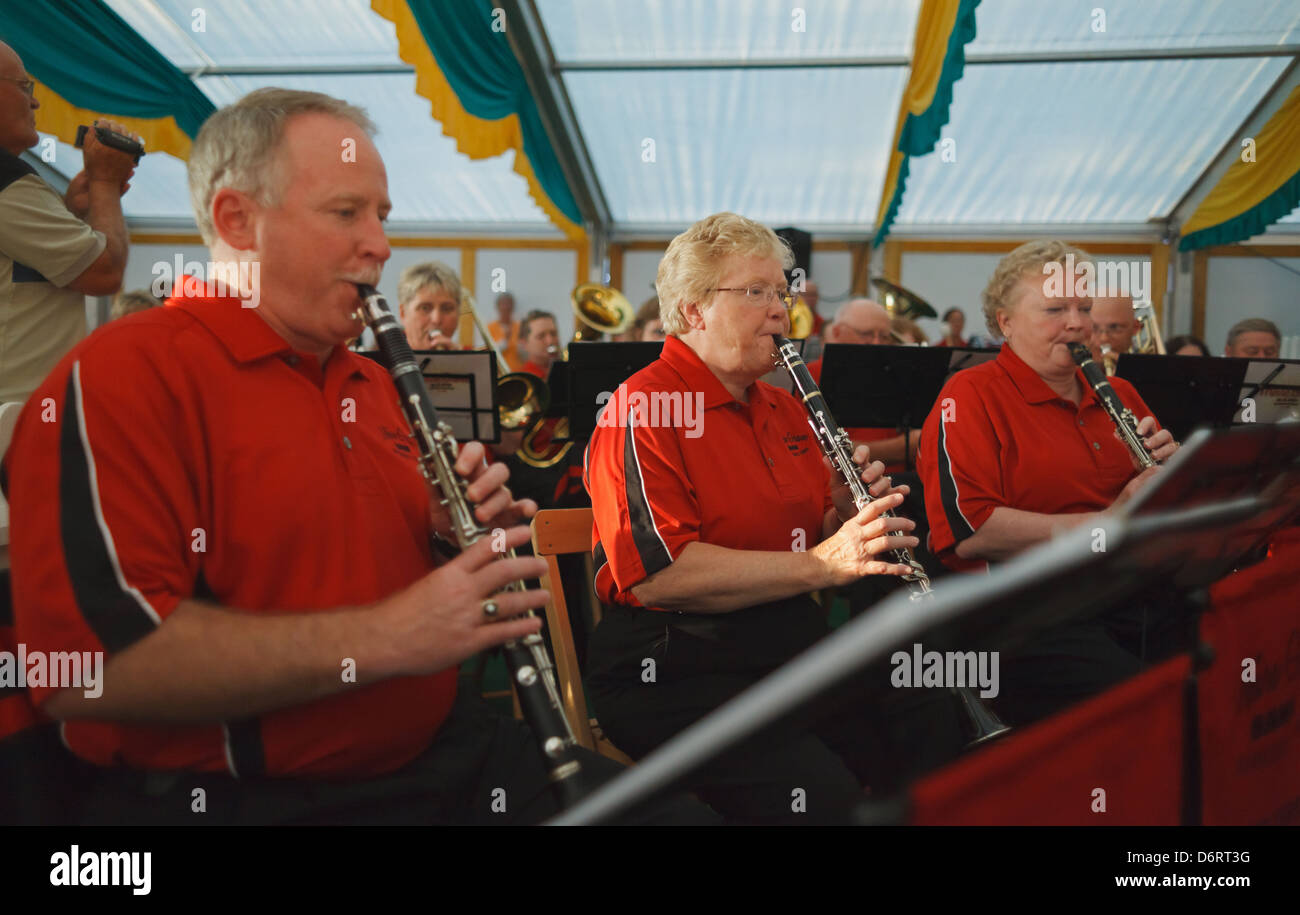 Holdorf, Germany, Schuetzenfest that Meire Grove band visiting from Meire Grove, USA, plays on Stock Photo