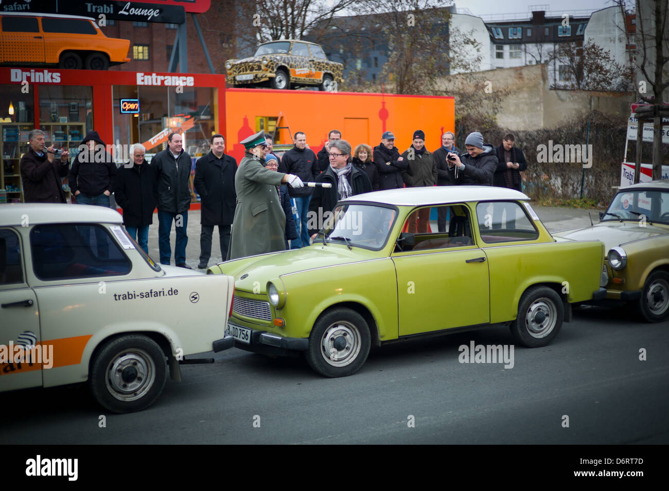 Berlin, Germany, the company Trabi Safari offers sightseeing tours of the Trabant Stock Photo