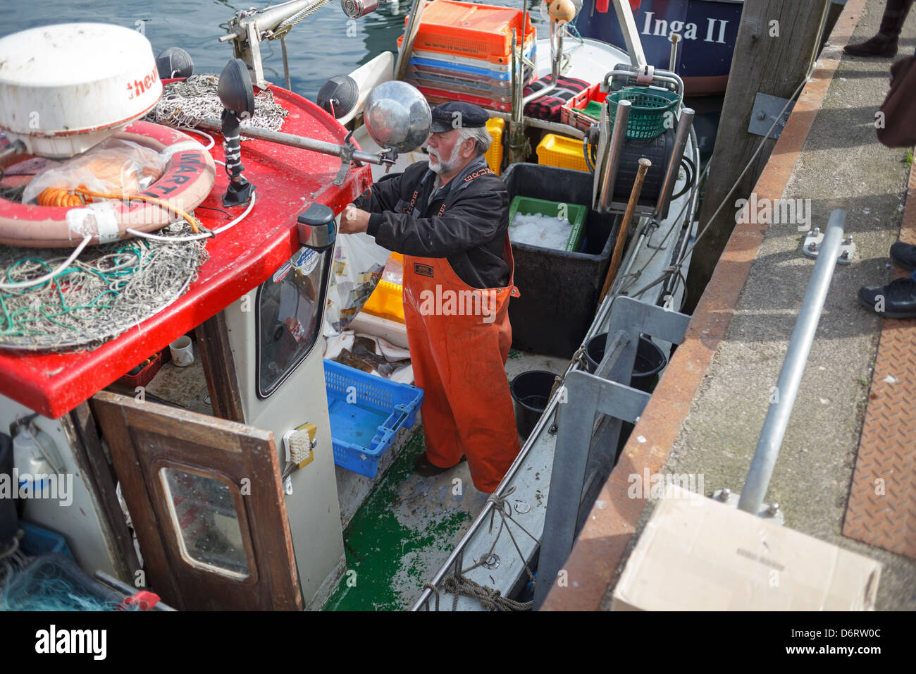 Eckernfoerde, Germany, Kuestenfischer sell fresh fish directly from the fishing boat Stock Photo
