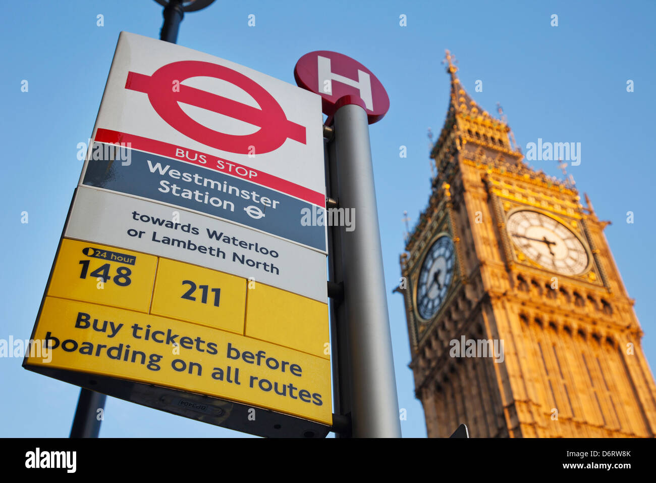 Big Ben And Bus Stop Sign High Resolution Stock Photography and Images ...