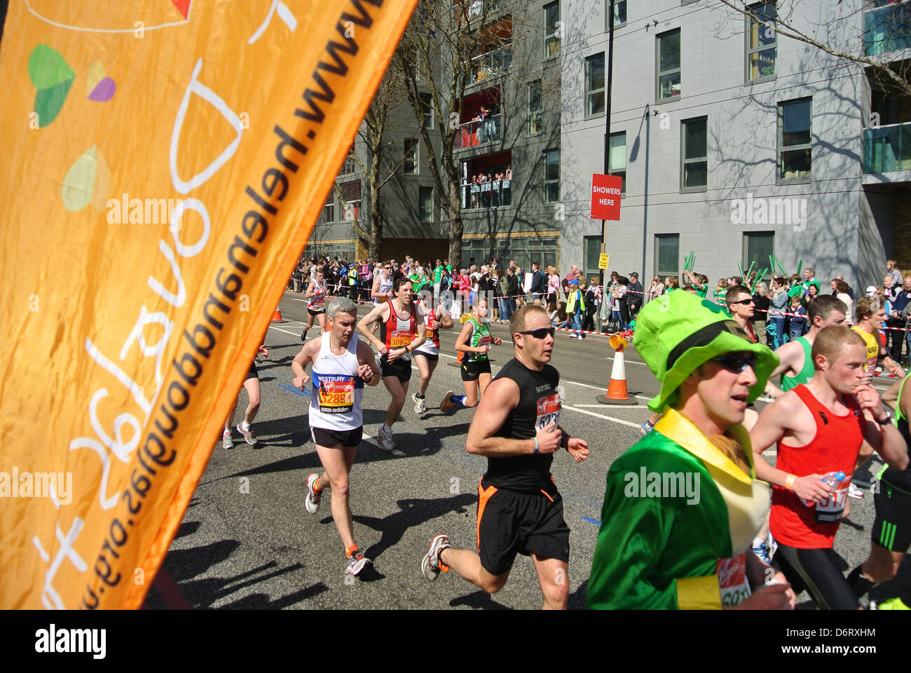 London Marathon runners, 13 mile mark, fancy dress Stock Photo