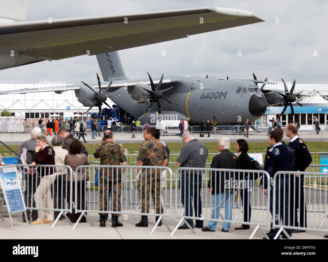 Schoenefeld, Germany, visitors and the Airbus A400M at ILA 2012 Stock Photo