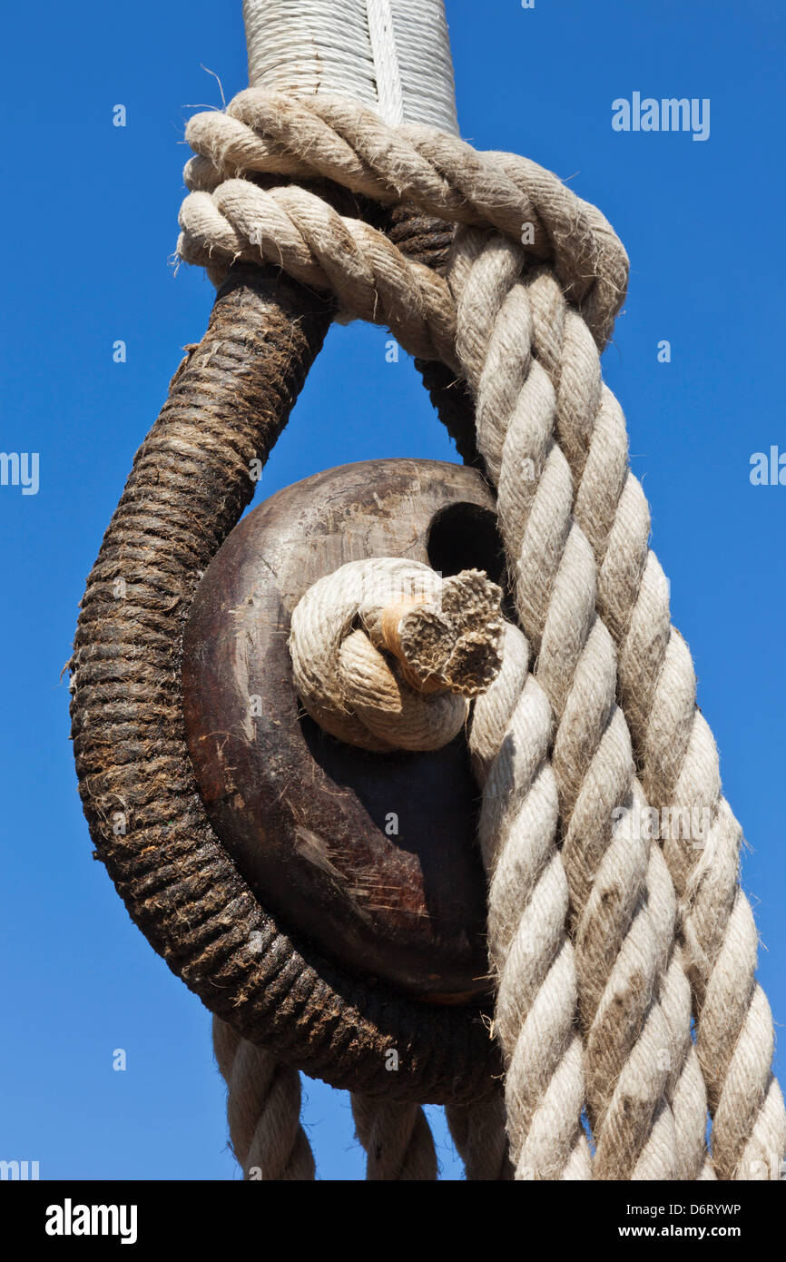 UK, England, London, Greenwich, Cutty Sark, Detail of Ship's Rigging Stock Photo