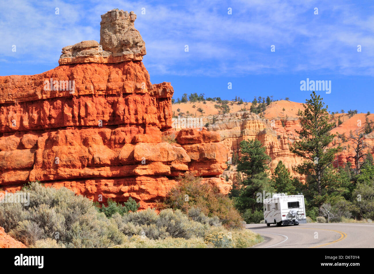 Motorhome camper riding on Utah Route 12 through Red Canyon Stock Photo