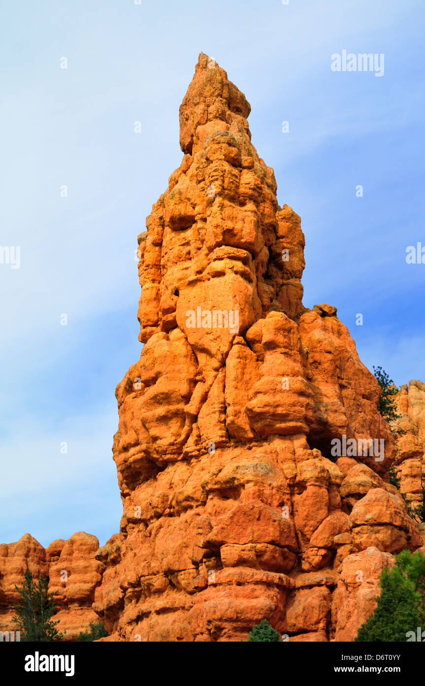 Fantastically shaped spire, carved by erosion, in Red Canyon, Utah Stock Photo