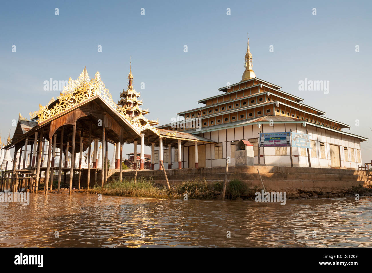 A waterfront temple, Inle Lake, Shan State, Myanmar, (Burma) Stock Photo