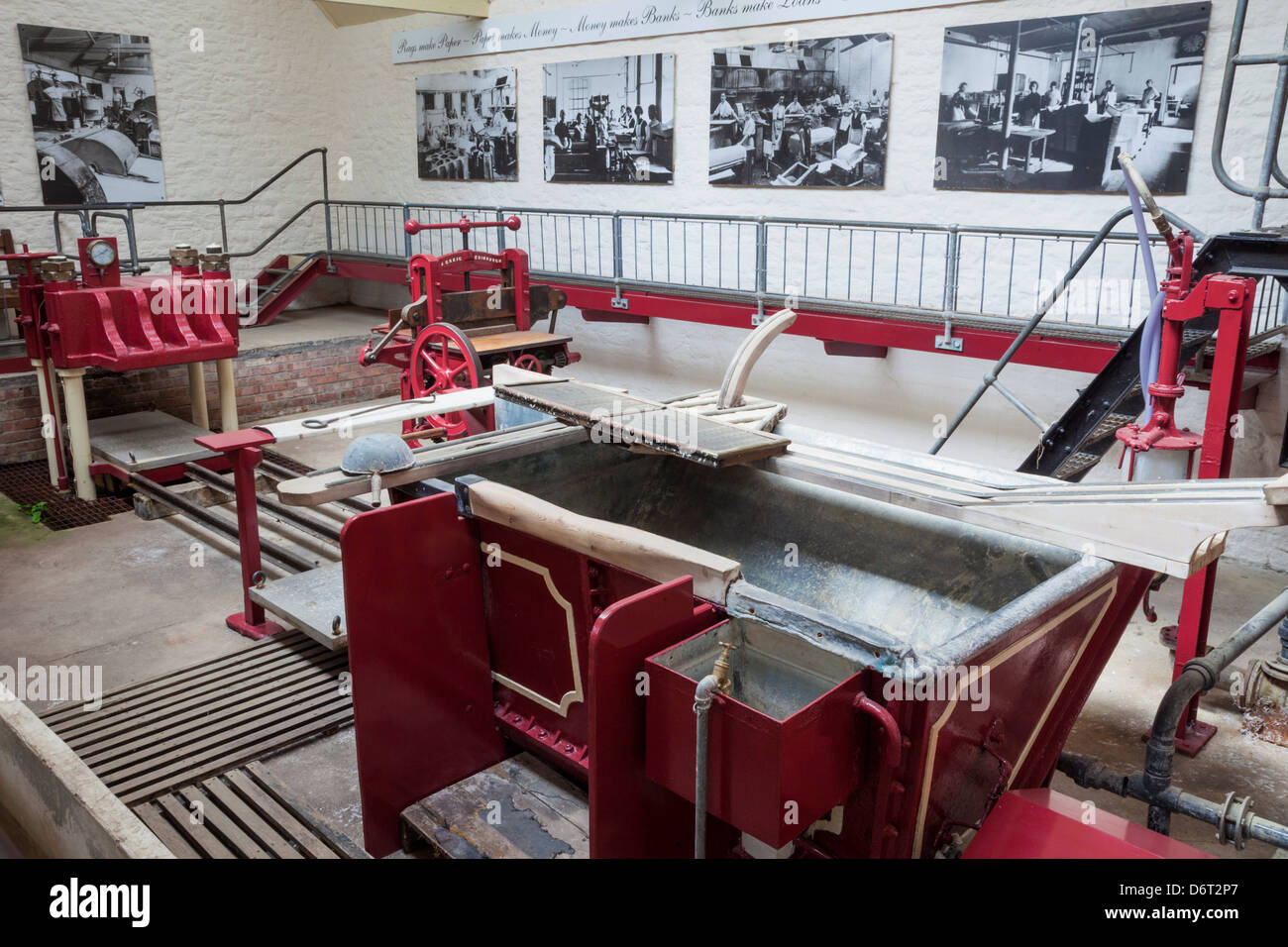 UK, England, Somerset, Wookey Hole, Paper Mill, Exhibit of Historical Paper Making Machinery Stock Photo