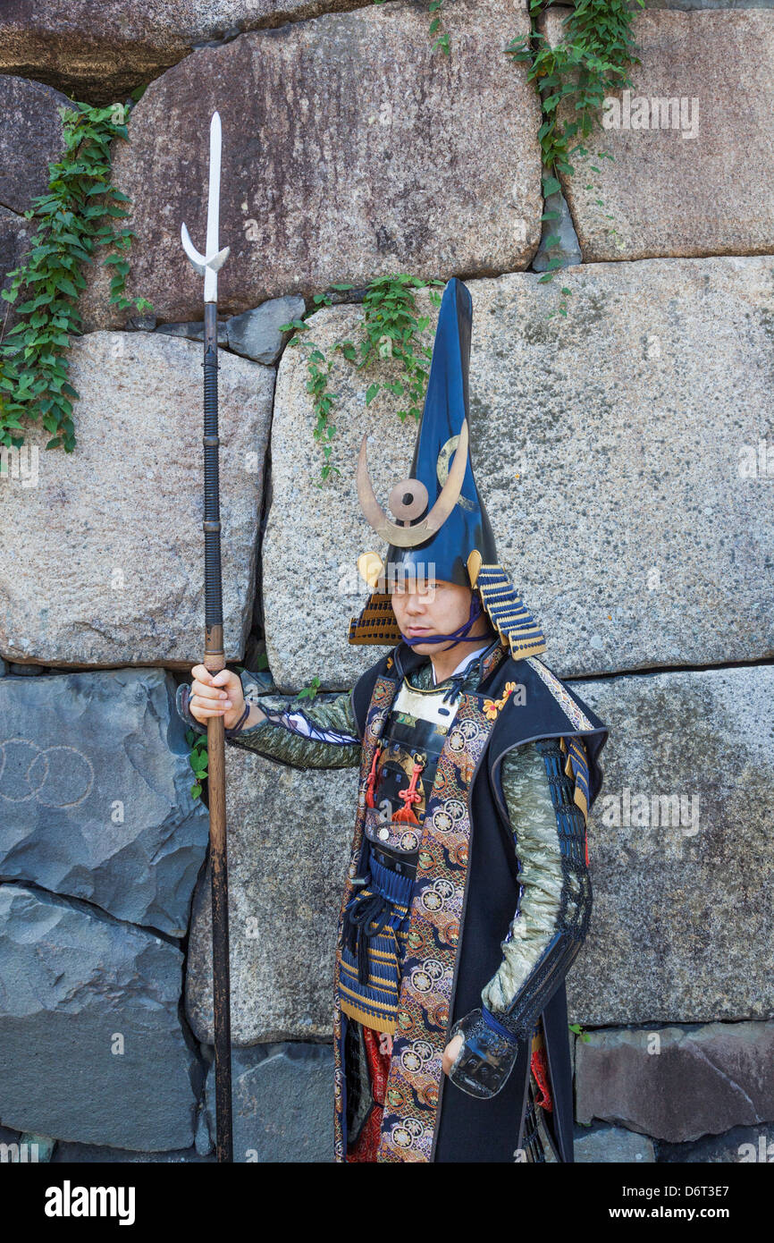 Japan, Honshu, Aichi, Nagoya, Nagoya Castle, Castle Guard in Traditional Armour Stock Photo