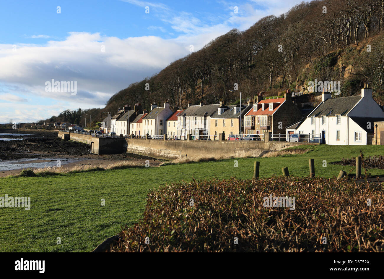 Row of houses in Limekilns, a Fife coastal town which looks onto the Firth of Forth in Scotland Stock Photo