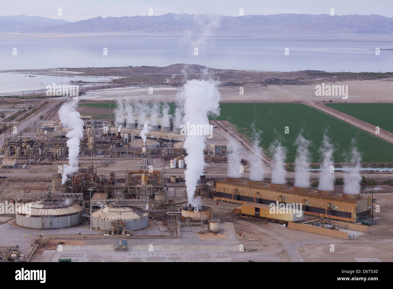Smoke emerging from a power plant, Geothermal Power Station, Salton Sea