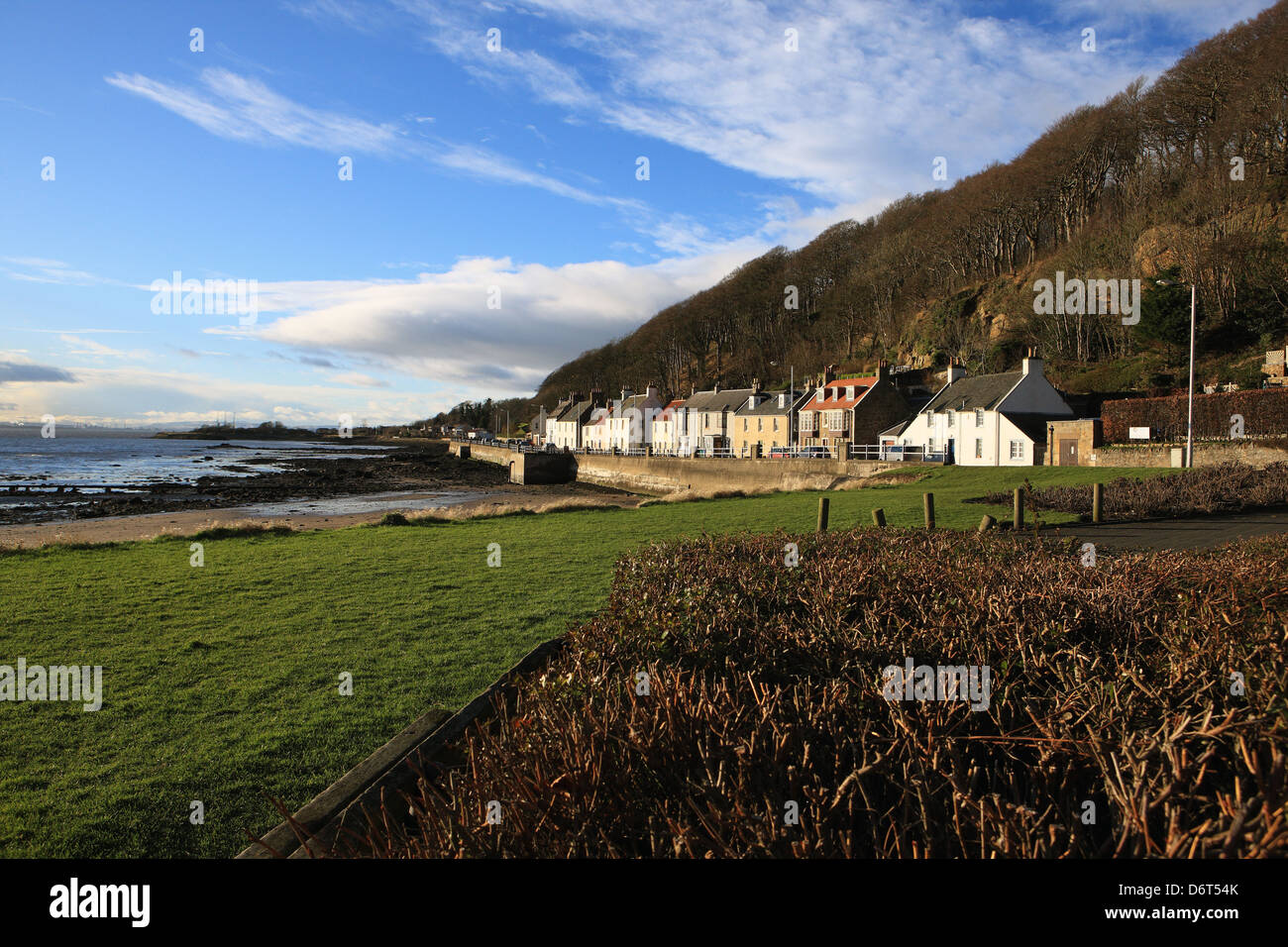 Row of houses in Limekilns village looking onto the Firth of Forth in Fife Scotland Stock Photo