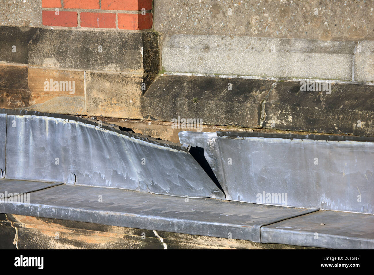 Wind and storm damage of lead flashings Stock Photo Alamy