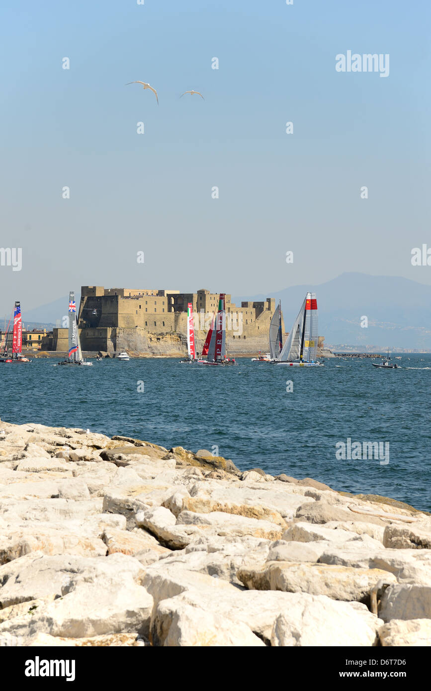 NAPLES, ITALY - APRIL 18: second appointment to Naples for America's Cup world series takes place in the Bay of Naples on April Stock Photo