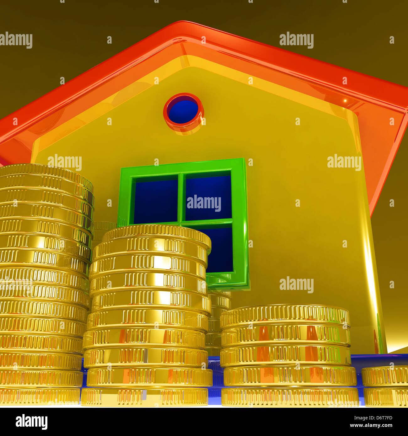 Coins Around House Showing Paying Rent Or Rent Debts Stock Photo Alamy