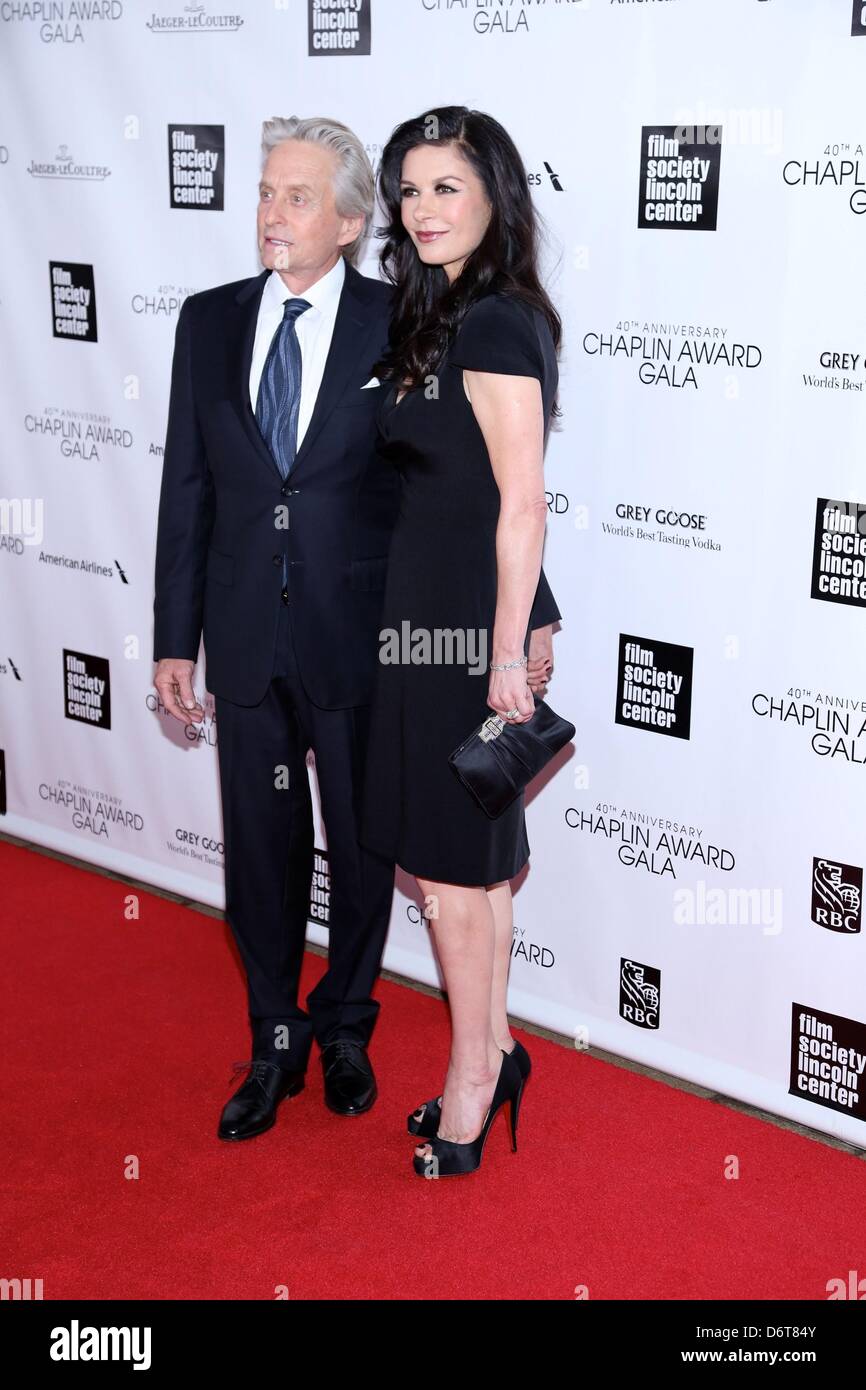 New York, USA. 22nd April, 2013. Michael Douglas, Catherine Zeta Jones at arrivals for 40th Annual Chaplin Award Gala, Avery Fisher Hall at Lincoln Center, New York, NY April 22, 2013. Photo By: Andres Otero/Everett Collection/Alamy Live News Stock Photo