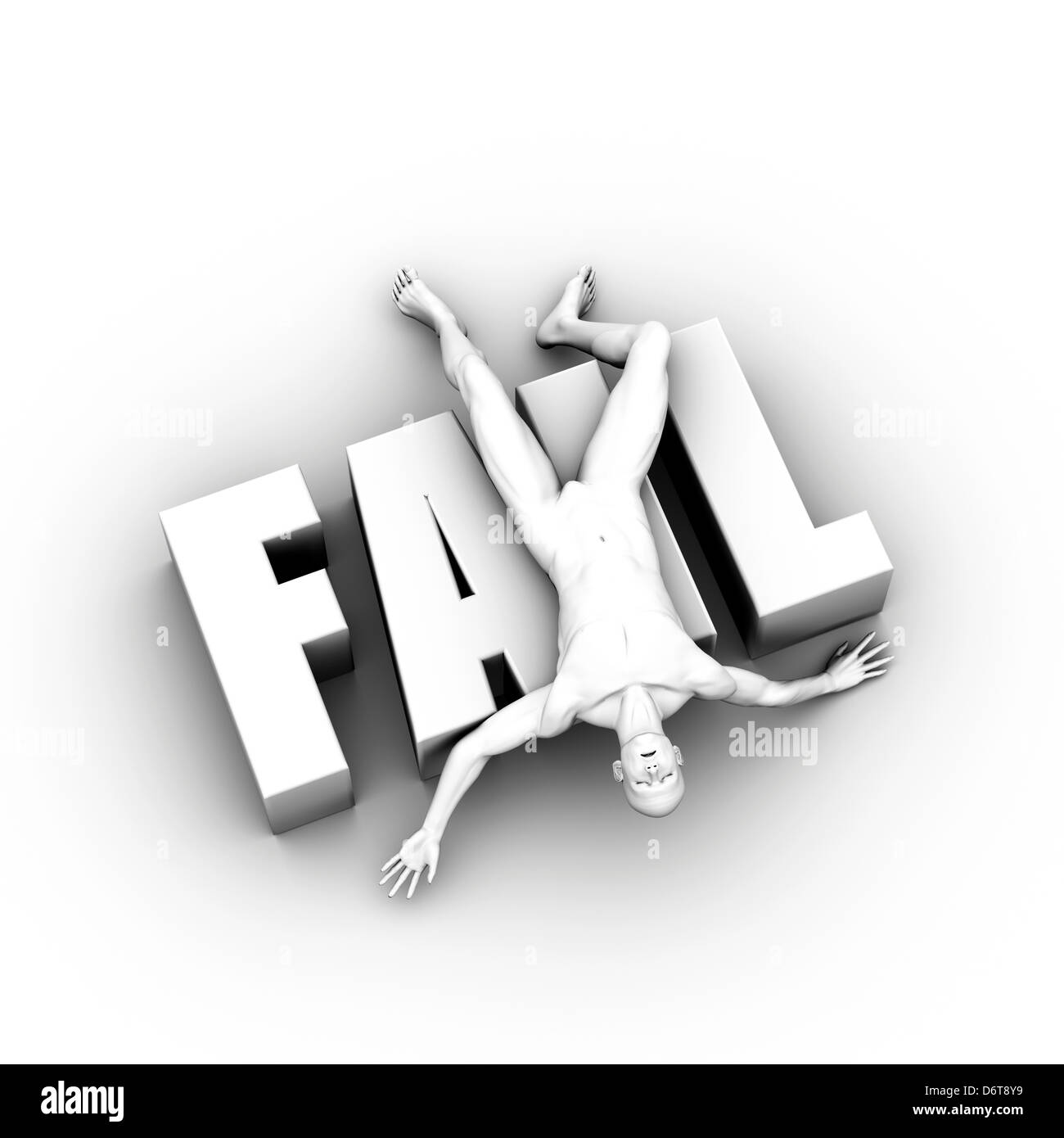 FAIL Block letters with fallen man Gray-tone Stock Photo - Alamy