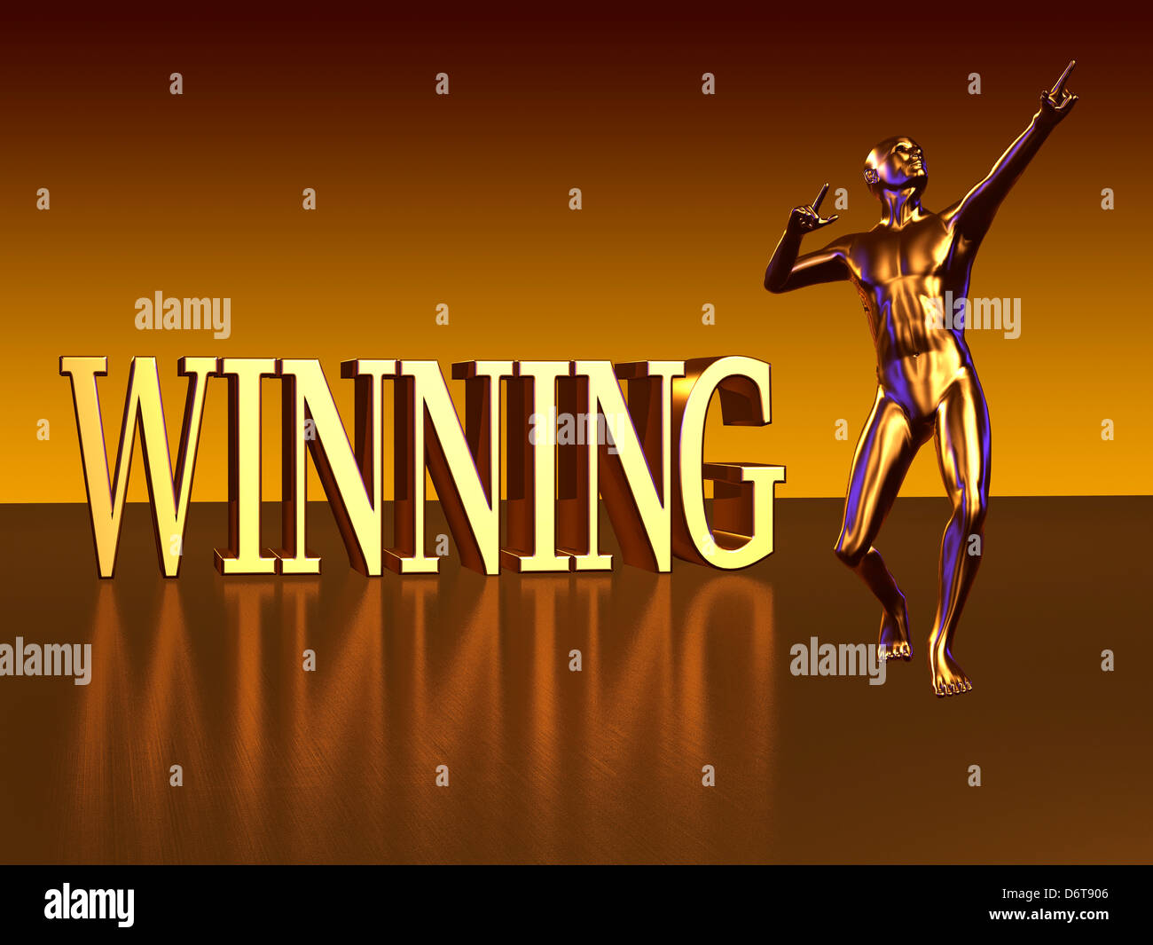 Winning gold block lettering with one gold figure Stock Photo