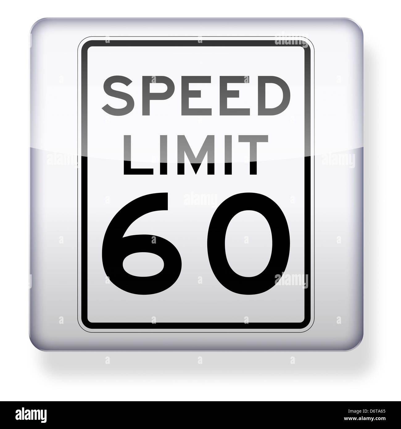 US speed limit 60mph as an app icon. Clipping path included. Stock Photo
