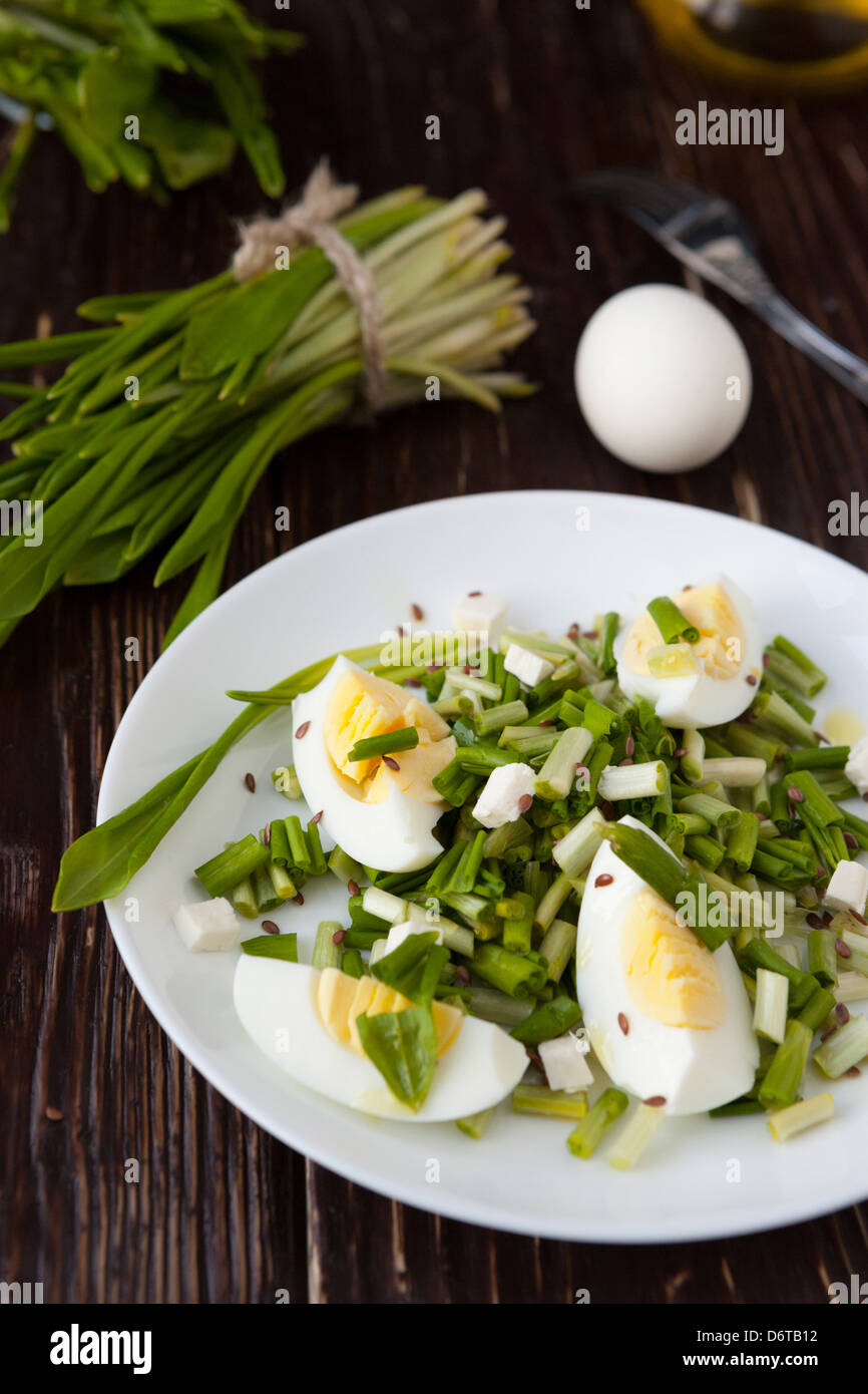 fresh salad with egg and greens, food Stock Photo