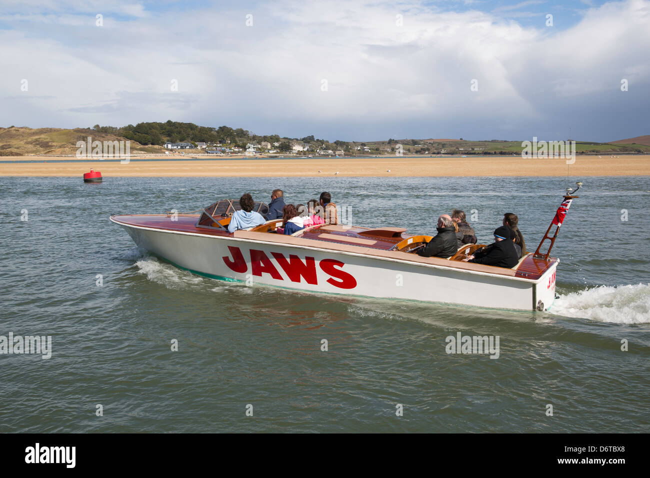 speed boat named Jaws, Rock Cornwall Stock Photo