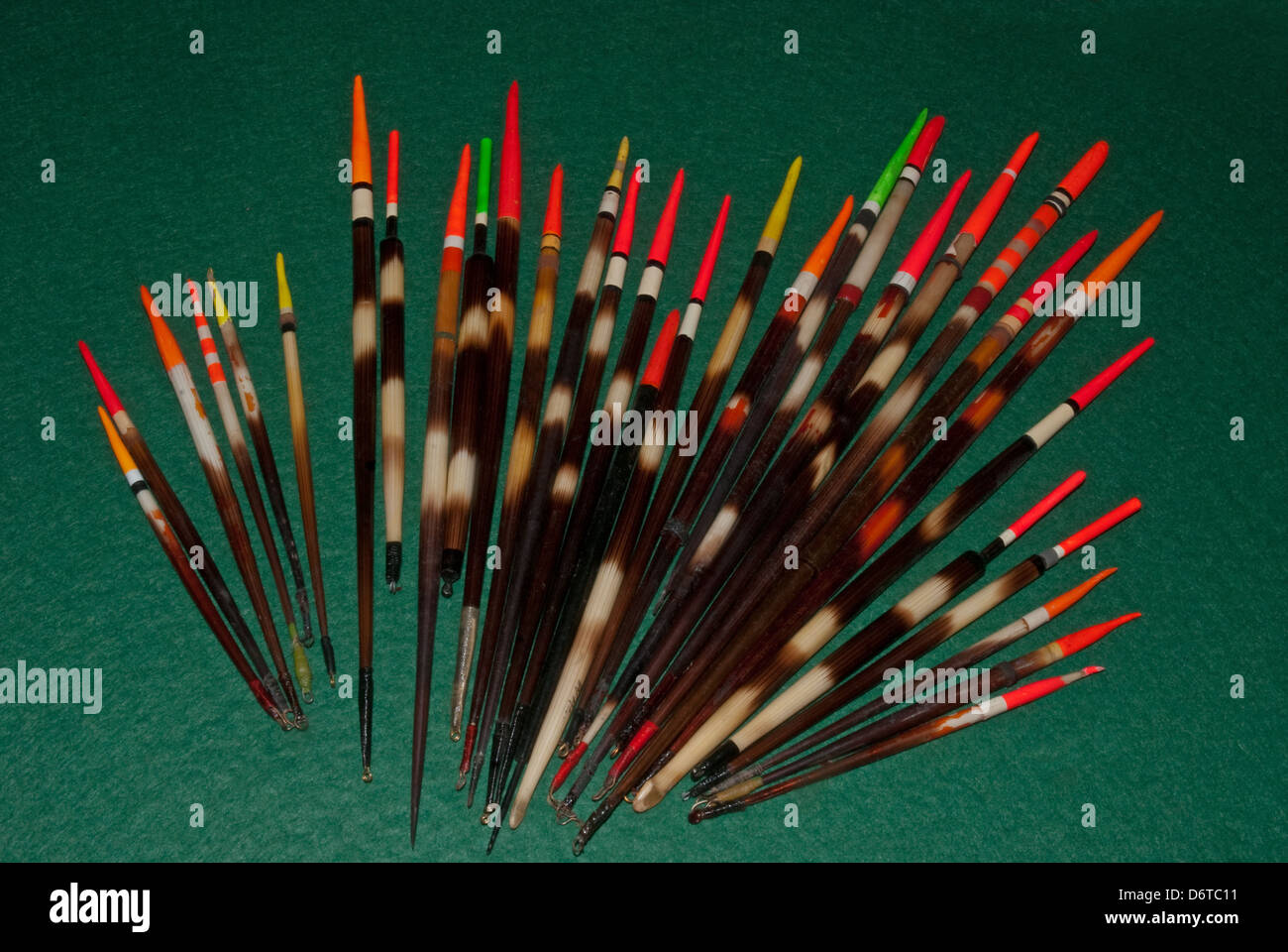 A selection of vintage Porcupine quill fishing floats Stock Photo Alamy