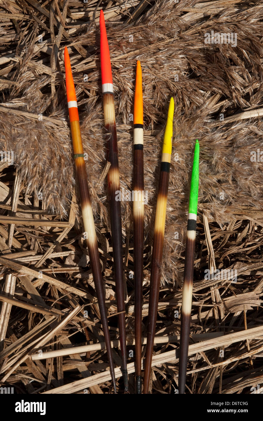 Selection vintage porcupine quill floats hires stock photography and