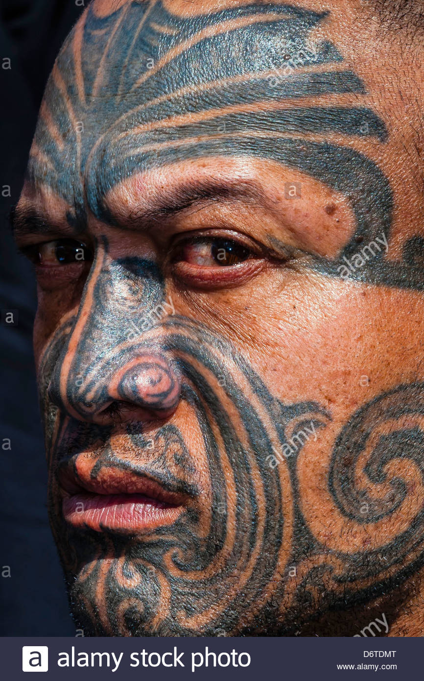 Maori man with ta moko (facial tatoo), Manurewa Sunday ...