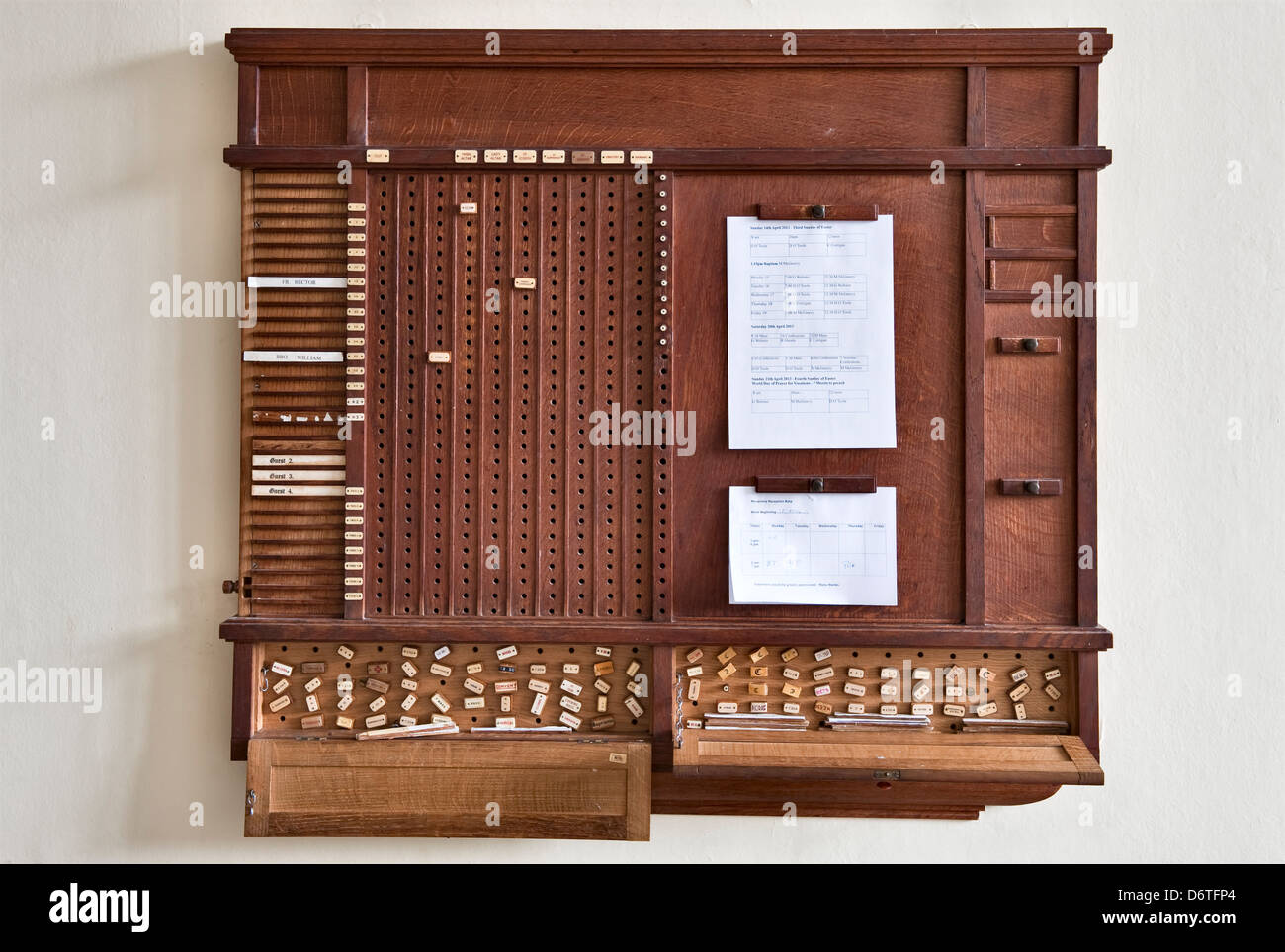 A tabella or daily organiser in a monastery (UK) Stock Photo