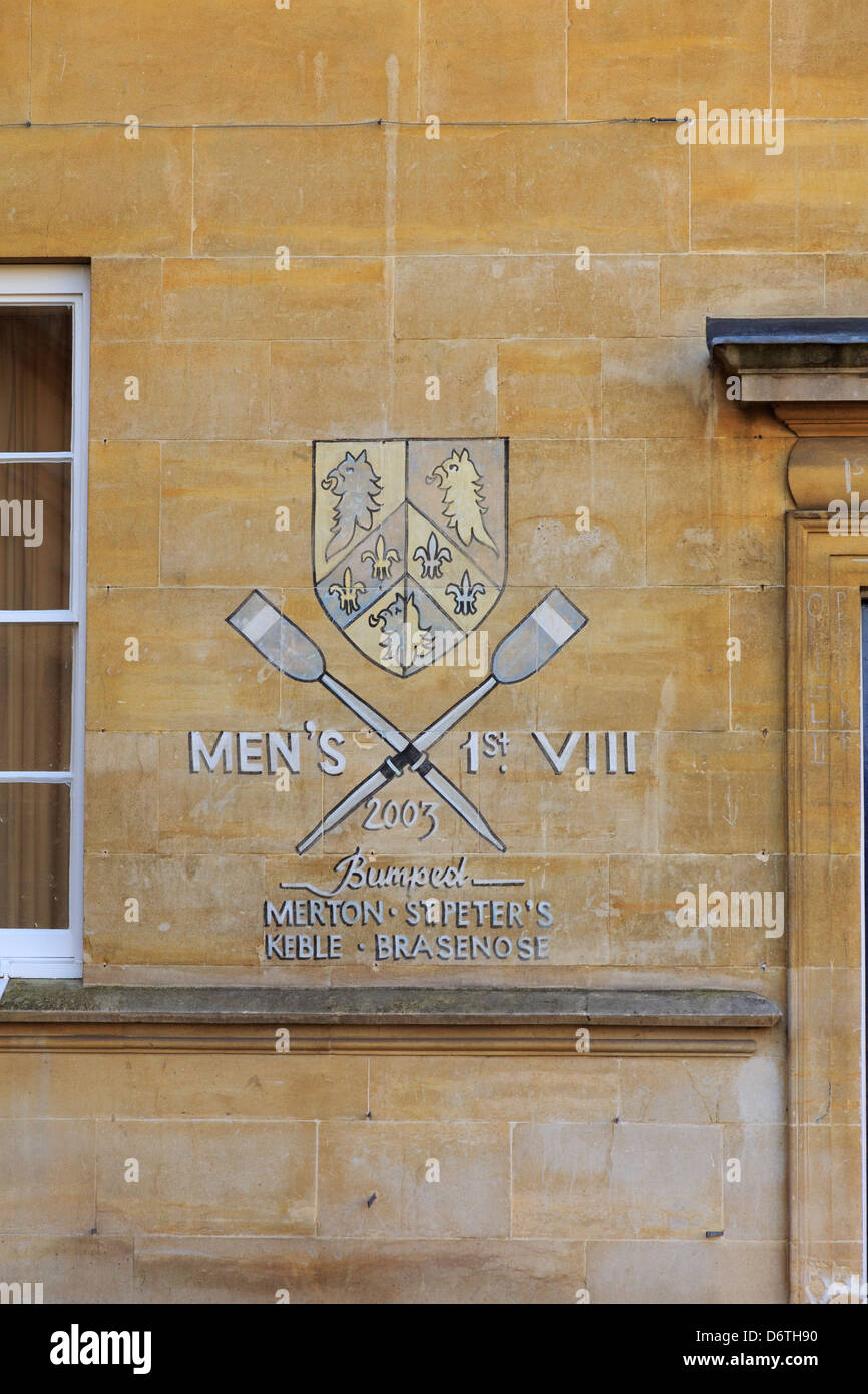 Men's Rowing club achievements commemorated on wall in quadrangle of Trinity College, Oxford, Oxfordshire, England, UK Stock Photo