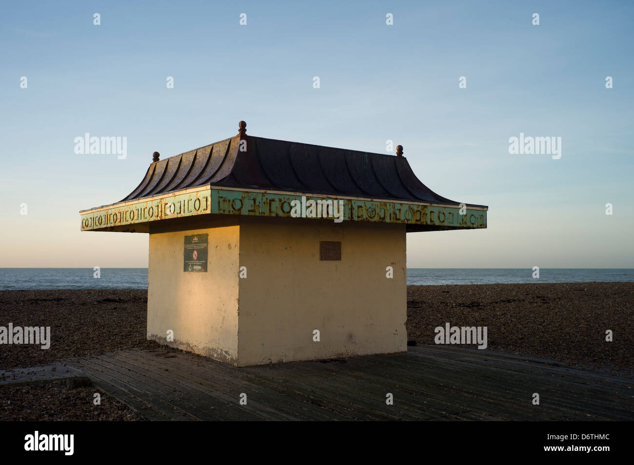 Sunlight on Brighton seaside storage hut, Brighton, UK Stock Photo