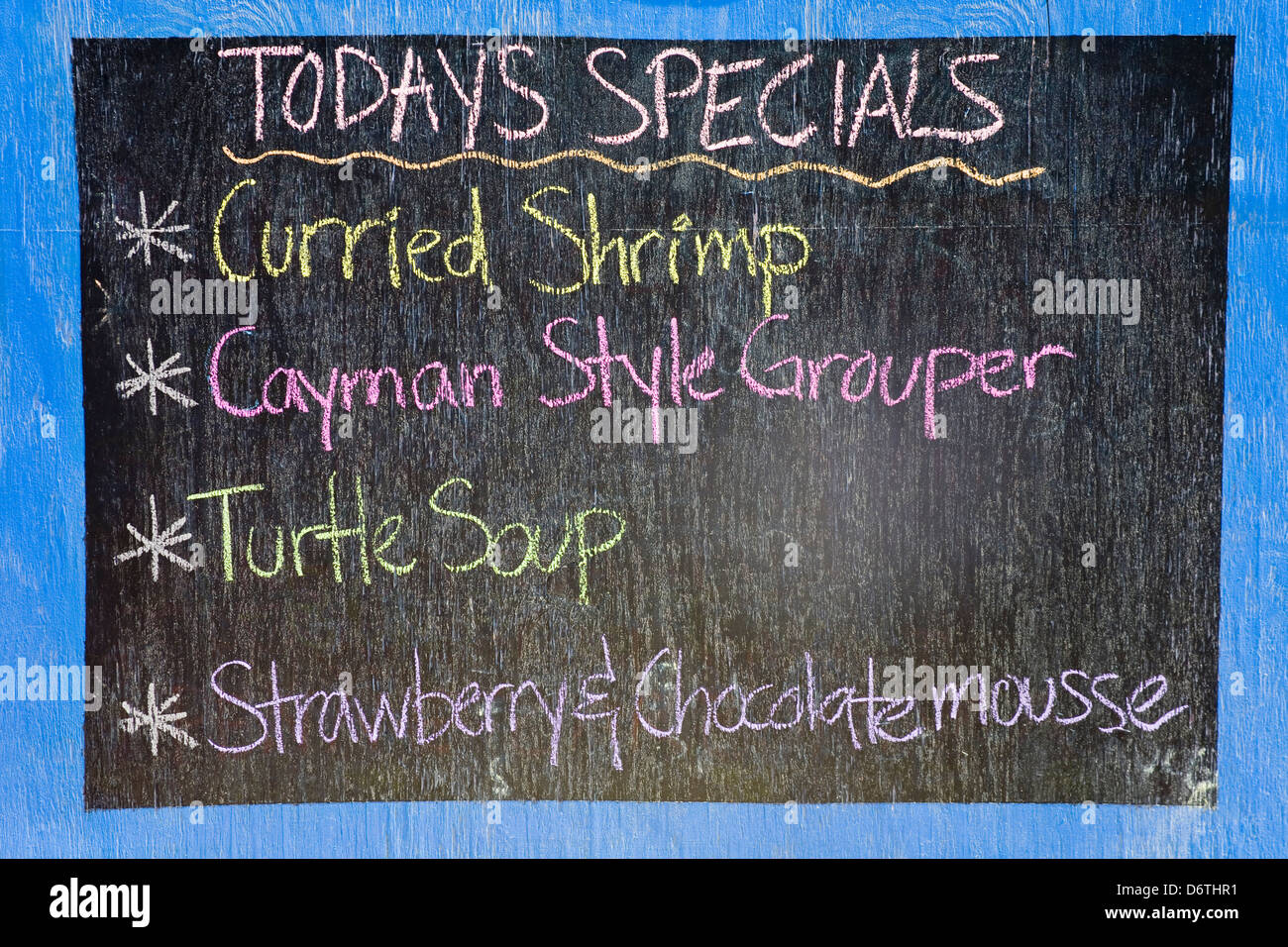 Restaurant menu in George Town, Grand Cayman, Cayman Islands, Greater